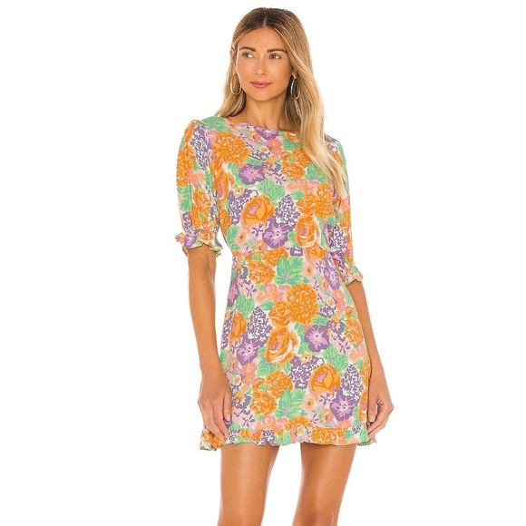 Faithfull the Brand Dresses & Skirts - Faithful The Brand Daphne Dress Ade Floral Orange‎ Purple Short Sleeve Flutter